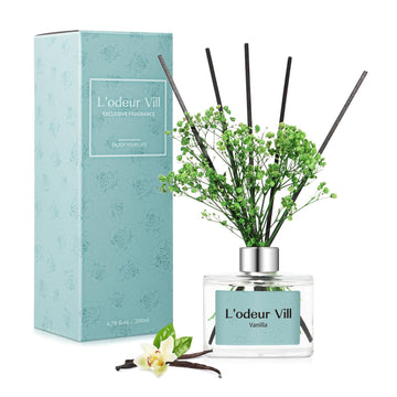 Vill Reed Diffuser Set, 6.7 oz(200ml) Vanilla Scented Diffuser with 6 Oil Diffuser Sticks, Home Fragrance Essential