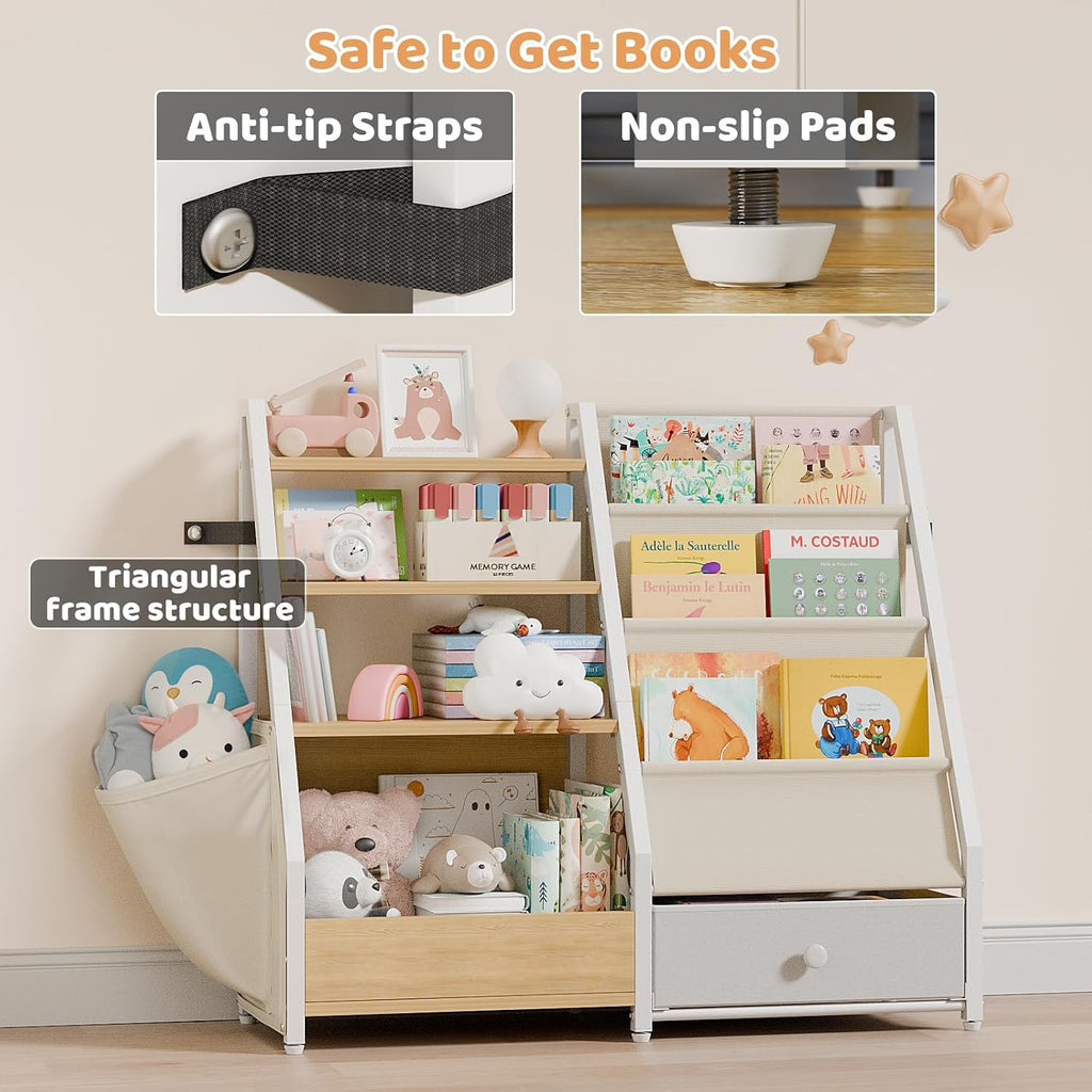 Kids Bookshelf and Toy Storage - Toddler Baby Bookcase | Book Shelf for Kids Rooms, Montessori Toy Organizer