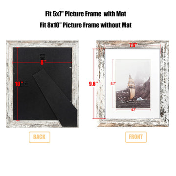 8x10 Rotten White Wooden Picture Frame 2 Pack- Made to Display Pictures 5x7 with Mat or 8x10 Without Mat for