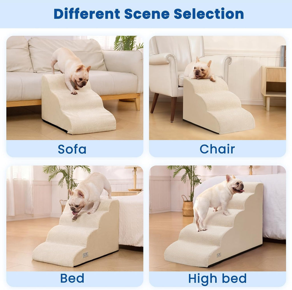 Dog Stairs for Small Dogs and Cats - 3 Step Pet Ramp for Couch & Sofa, Non-Slip Dog Steps for Pets, Washable Cover