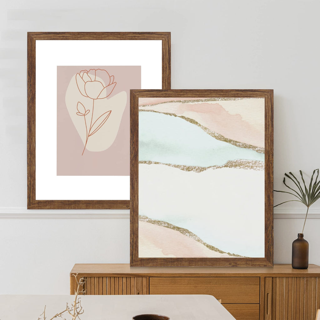 16x20 Frames Set of 2, Rustic Brown Wood Style for 11x14 Mat