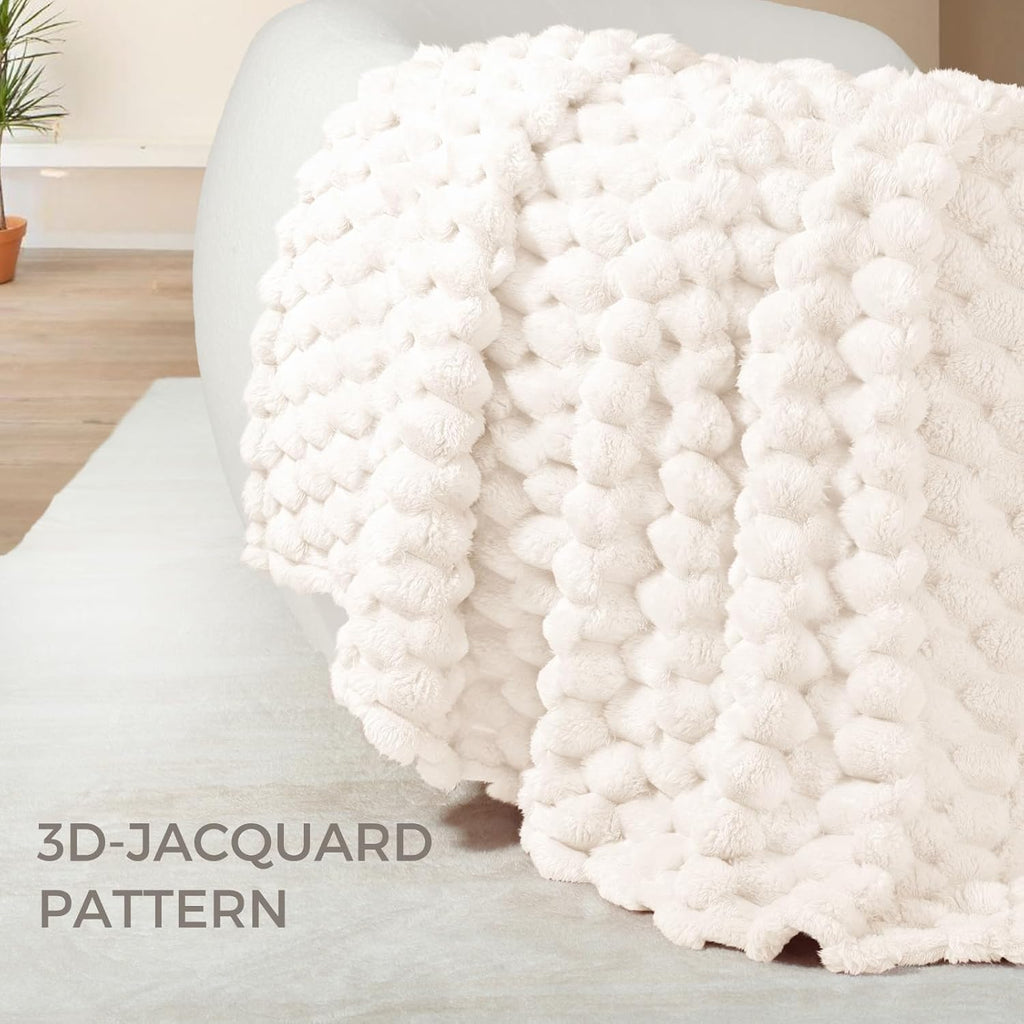 Fleece Throw Blanket, Luxury Super Soft Lightweight Summer Blanket, 3D Jacquard Cozy Fluffy Plush Decorative Sofa