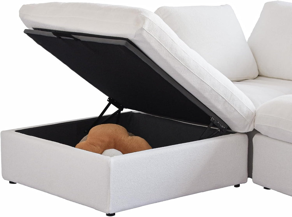 Cloud Modular Sectional Sofa with Storage Ottoman,120.45" L Shaped Couch ,Down Filled Convertible Couch Deep Seat