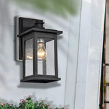 2-Pack Black Outdoor Wall Sconce, 12-Inch Modern Square Exterior Light Fixtures with Clear Seedy Glass