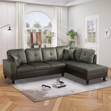 105 Inch L Shaped Sectional Sofa Couch, 4 Seat Modern Fabric Flannel Taupe, 2 Pieces, Includes 2 Pillows, Easy