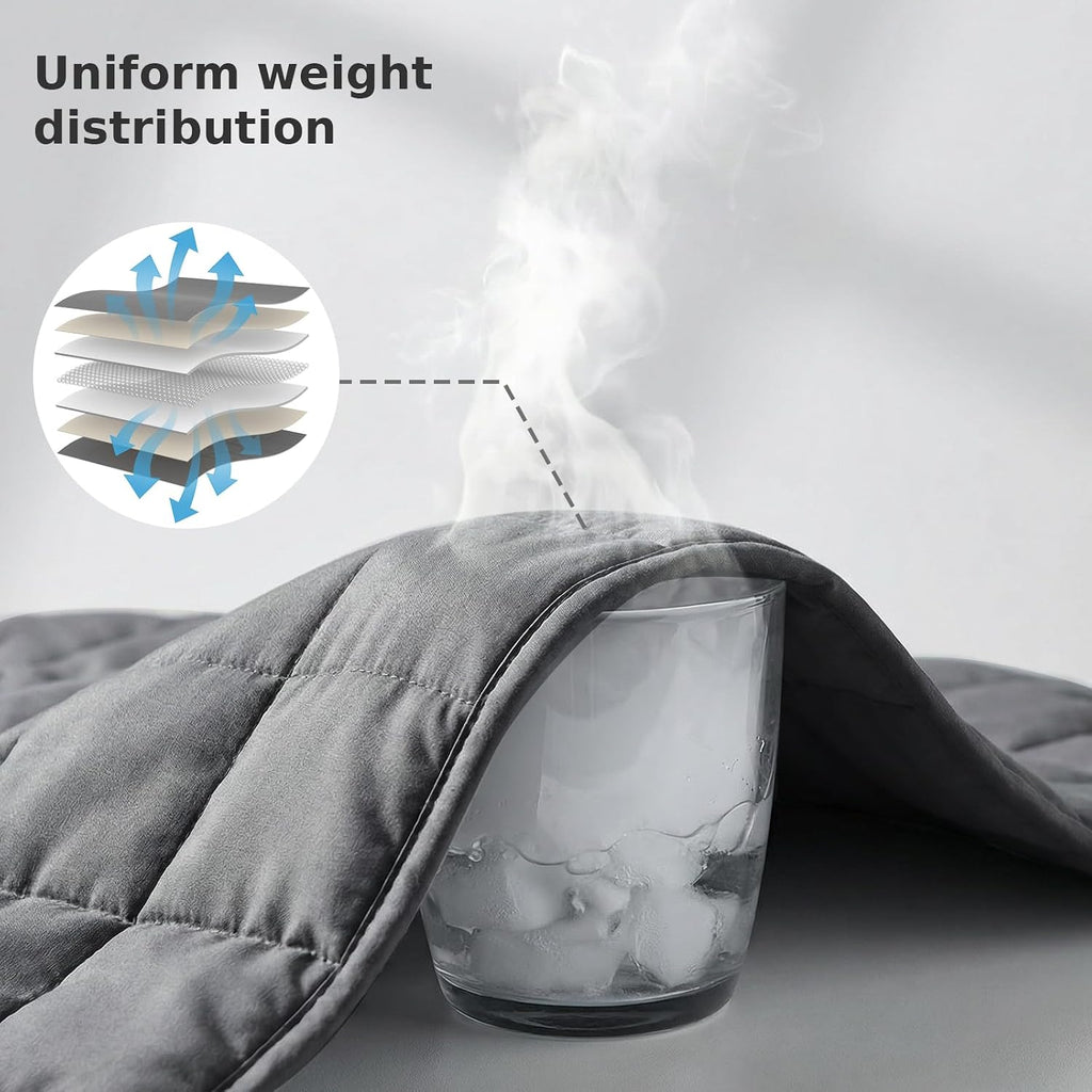 Weighted Blanket for Adults, Cotton Cooling Heavy Blanket with Glass Beads Standard Grid Stitching Soft Cozy Grey