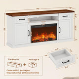 70 Inch Fireplace TV Stand for TVs up to 80 Inches, Farmhouse Entertainment Center with Electric Fireplace, Storage Drawers, White