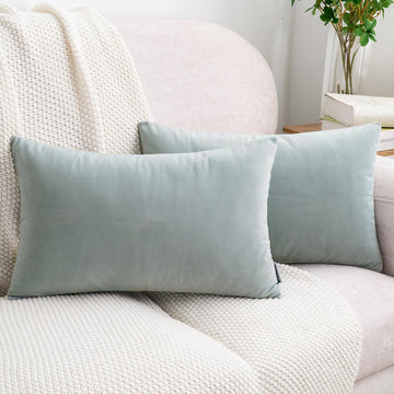 Grey Blue Throw Pillow Covers Velvet 12x20 Inch Pack of 2