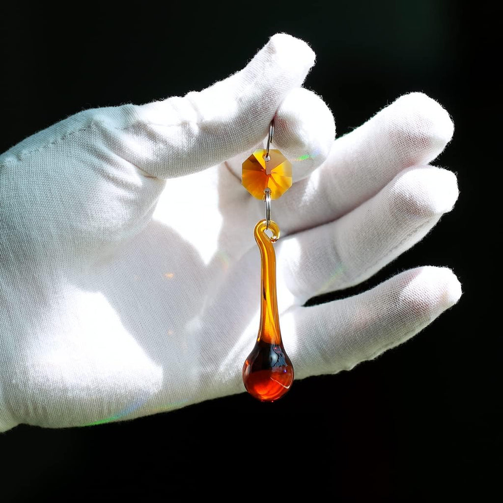12pcs Raindrop Crystal Chandelier Prism Parts, 53mm (Amber) - Hanging Crystals Glass Beads for Window