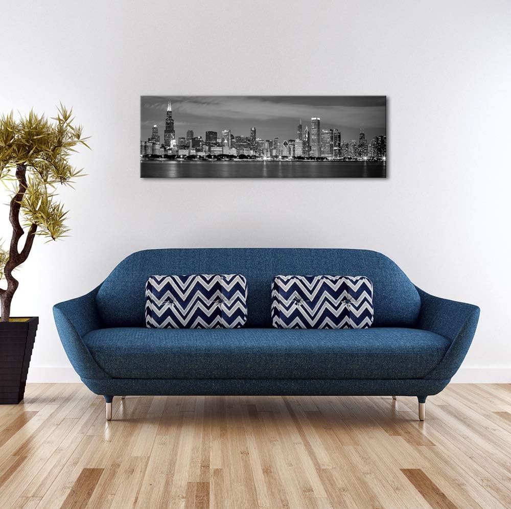 Chicago City Center Skyline in Black and White Canvas Prints Modern Canvas Art Cityscape Wall Decorations Pictures