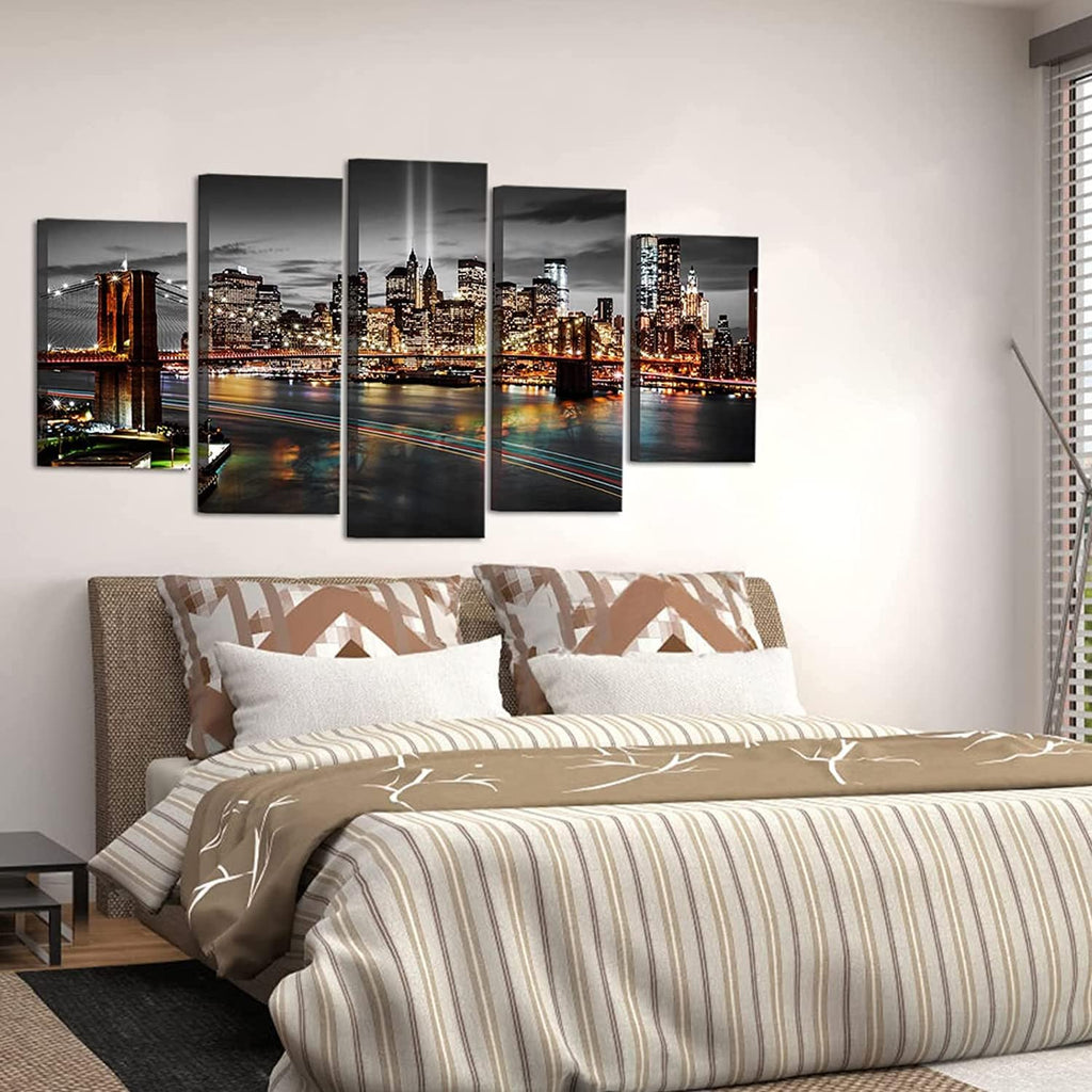 New York Brooklyn Bridge Canvas Wall Art Black and White New York City Painting Big NYC Skyline Pictures Cityscape