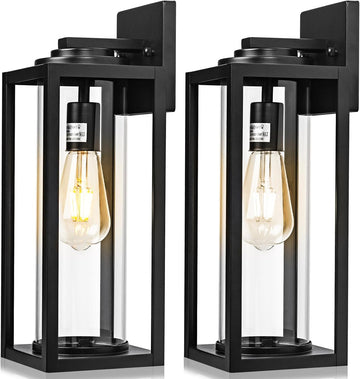 16inch Large Outdoor Wall Lights - 2 Packs Modern Black Exterior Light Fixture with Clear Glass Shade