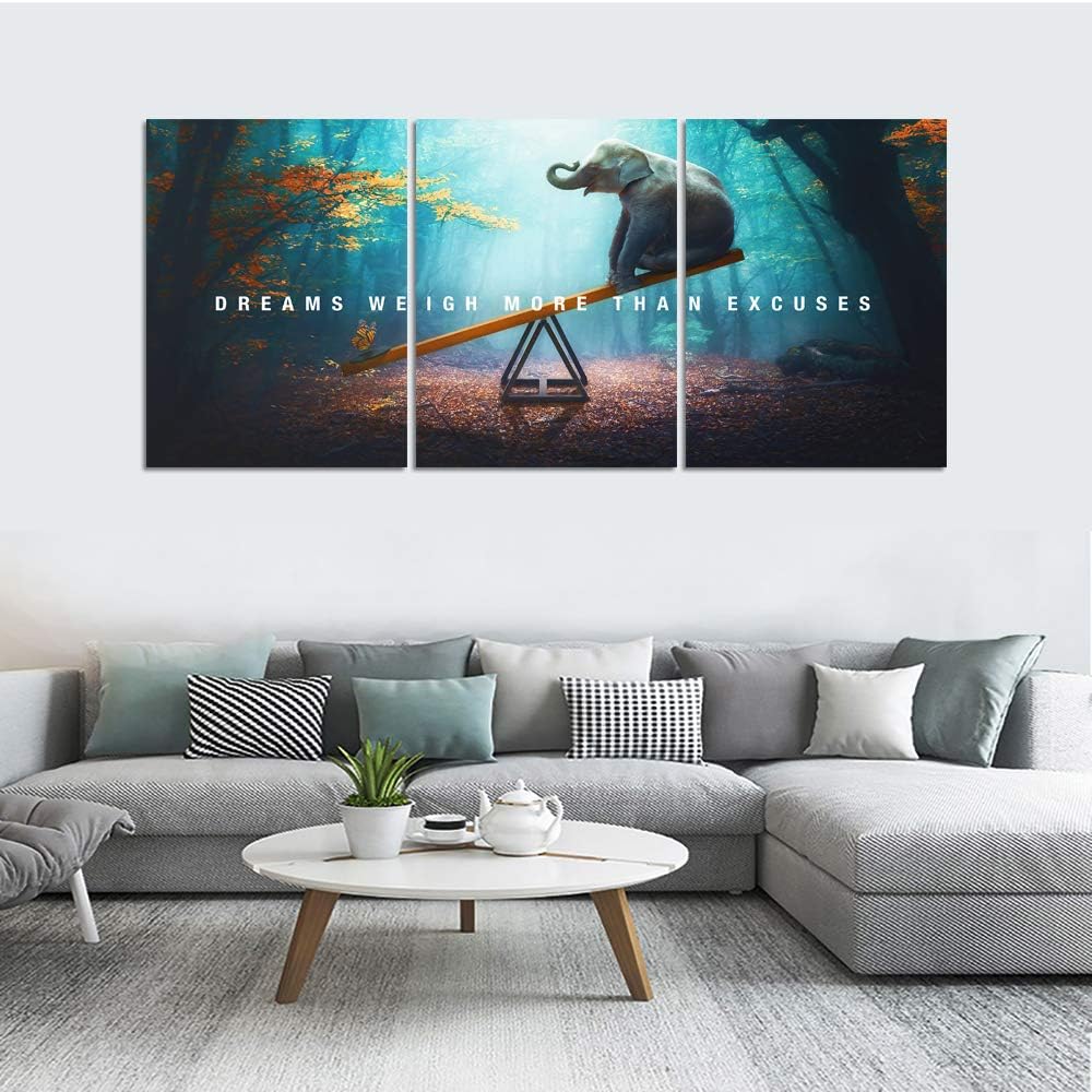 Elephant Wall Art, Motivational Inspirational Canvas Wall Art, 3 Pieces Elephant Painting Prints Wall Decor Bedroom - Set of 3