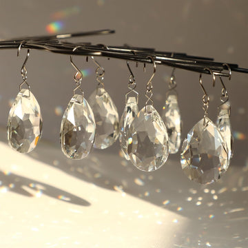 10pcs 38mm Crystal Suncatcher, Hanging Clear Teardrops Crystals - Chandelier Parts Prisms Pendants with Hook for