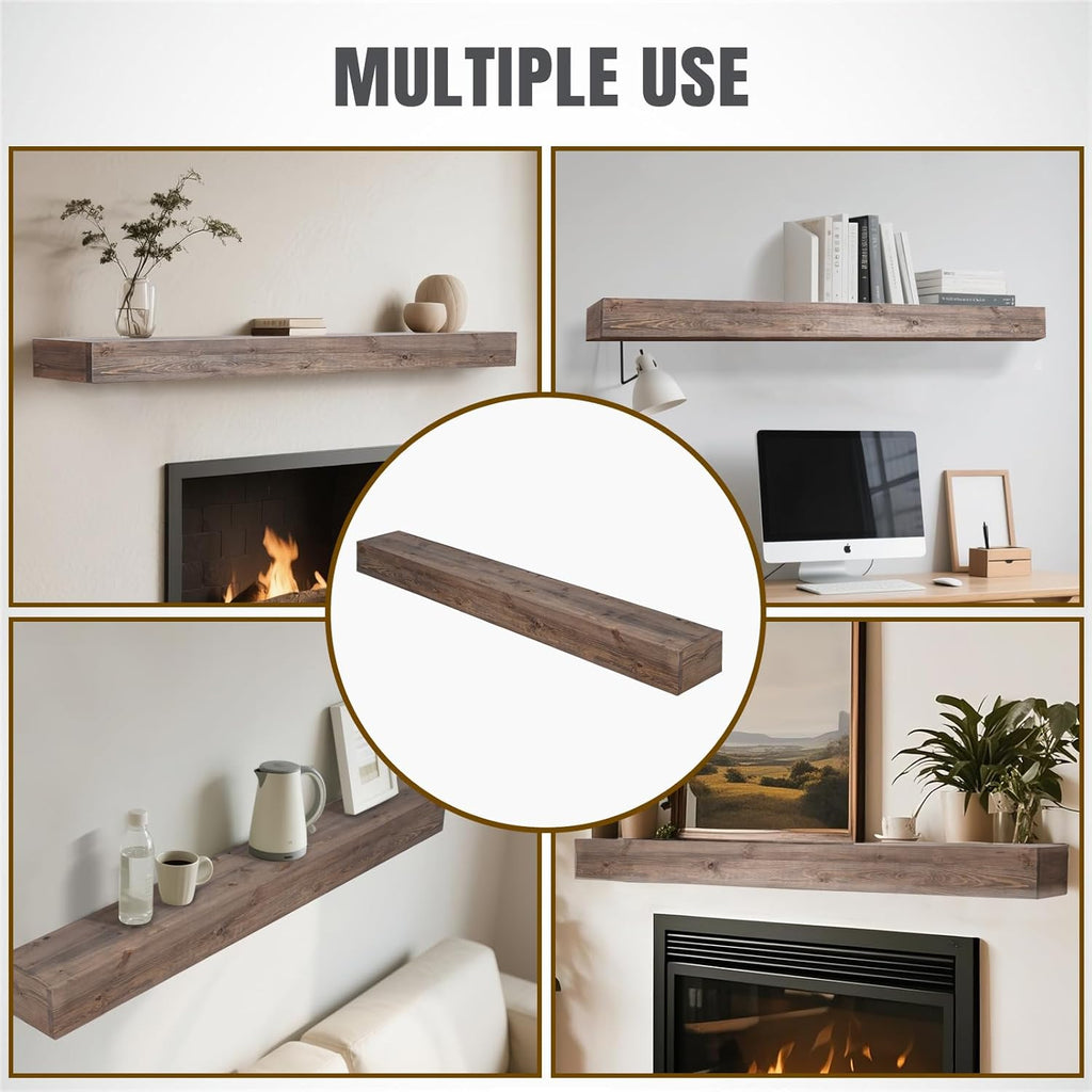 Fireplace Mantle Shelf - 60×8×5Inch Handcrafted Wall Floating Mantel Shelf for Over Fireplace - Rustic Traditional
