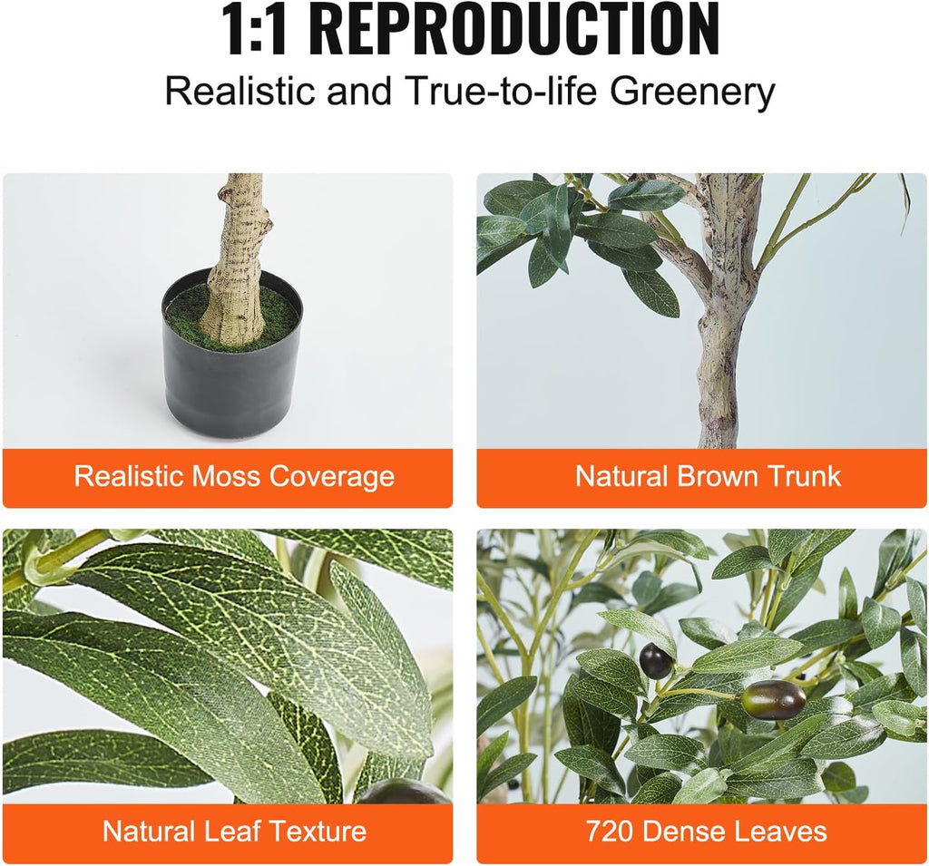 Artificial Olive Tree, 5 FT Tall Faux Plant, Secure PE Material & Anti-Tip Tilt Protection Low-Maintenance Plant