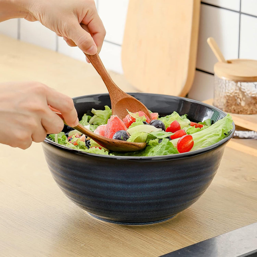 Ceramic Serving Bowls, 9 Inch Large Salad Bowls , 84 Ounce Mixing Bowl Set of 2, Ideal for Soup Pho Pasta Popcorn