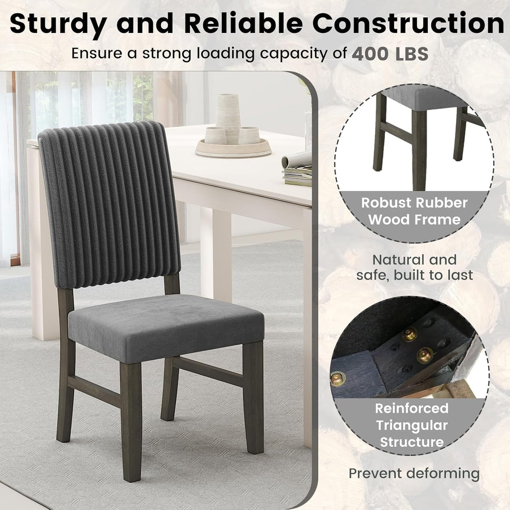Dining Chairs Set of 4, Mid-Century Velvet Fabric Upholstered Chairs with Rubber Wood Legs, Thick Padded Seat
