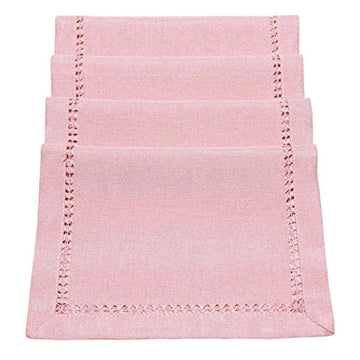 Handcrafted Solid Color Dining Table Placemats, Double-Hemstitched (Pink, 12 x 18 Placemats (Set of 4))