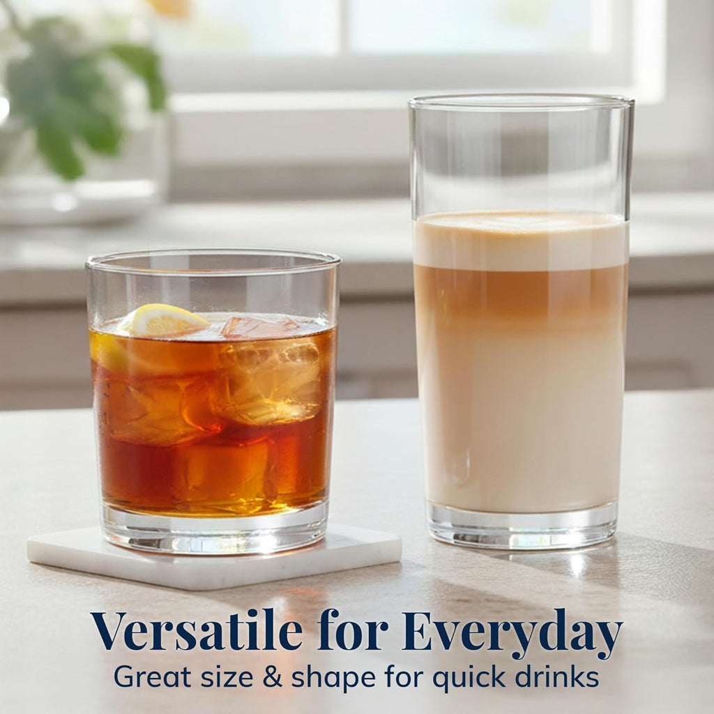 Classic Clear Plastic Reusable Drinking Glasses (Set of 8) 12oz Rocks & 16oz Water Cups | BPA-Free Tumblers, Made in