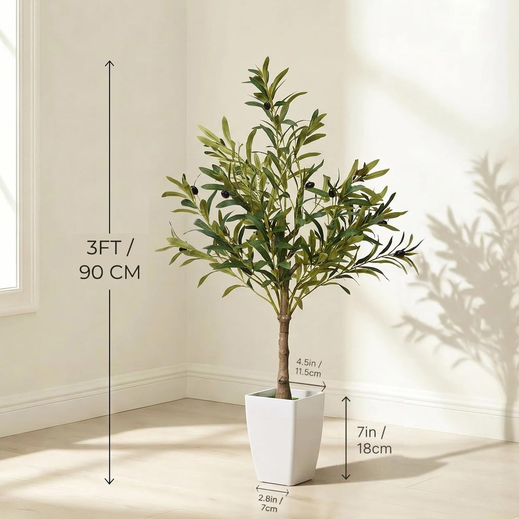 Small Olive Tree, 3FT Faux Olive Trees with White Planter