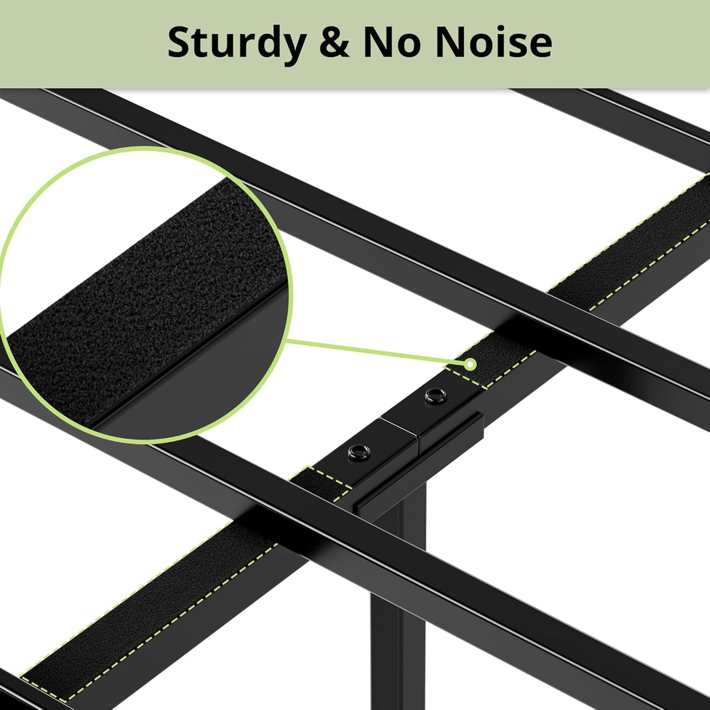 King Bed Frame, Tall Industrial Headboard 51.2 ", Platform Bed Frame with Strong Metal Support, Solid and Stable