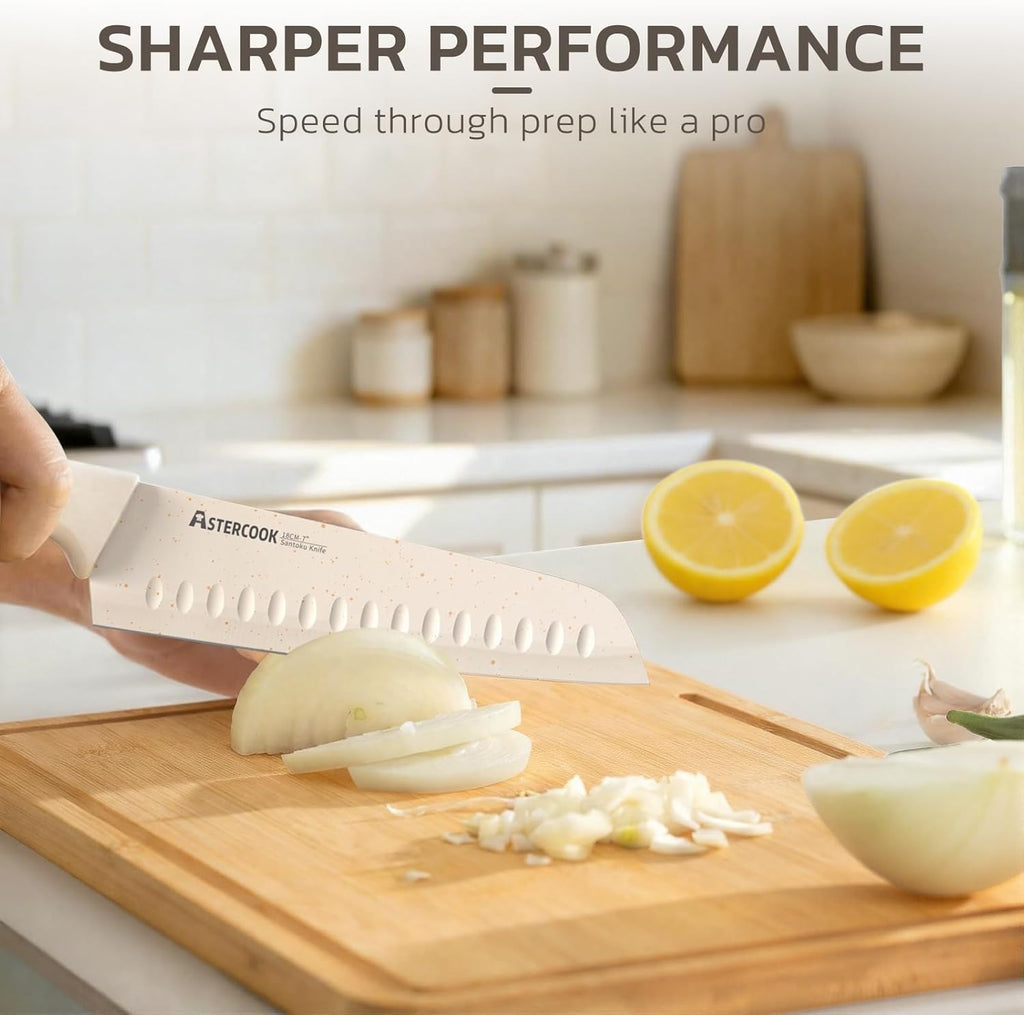 Knife Set, 15 Pieces Kitchen Knife Set with Sharpener Block, German Stainless Steel Knives with Anti-Rust Coating