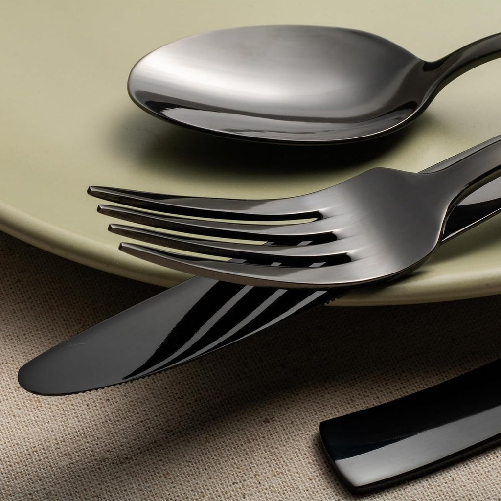 Black Mirror 40-Piece Silverware Set,Service for 8,Stainless Steel Flatware Set,Mirror Cutlery Set,Dishwasher Safe