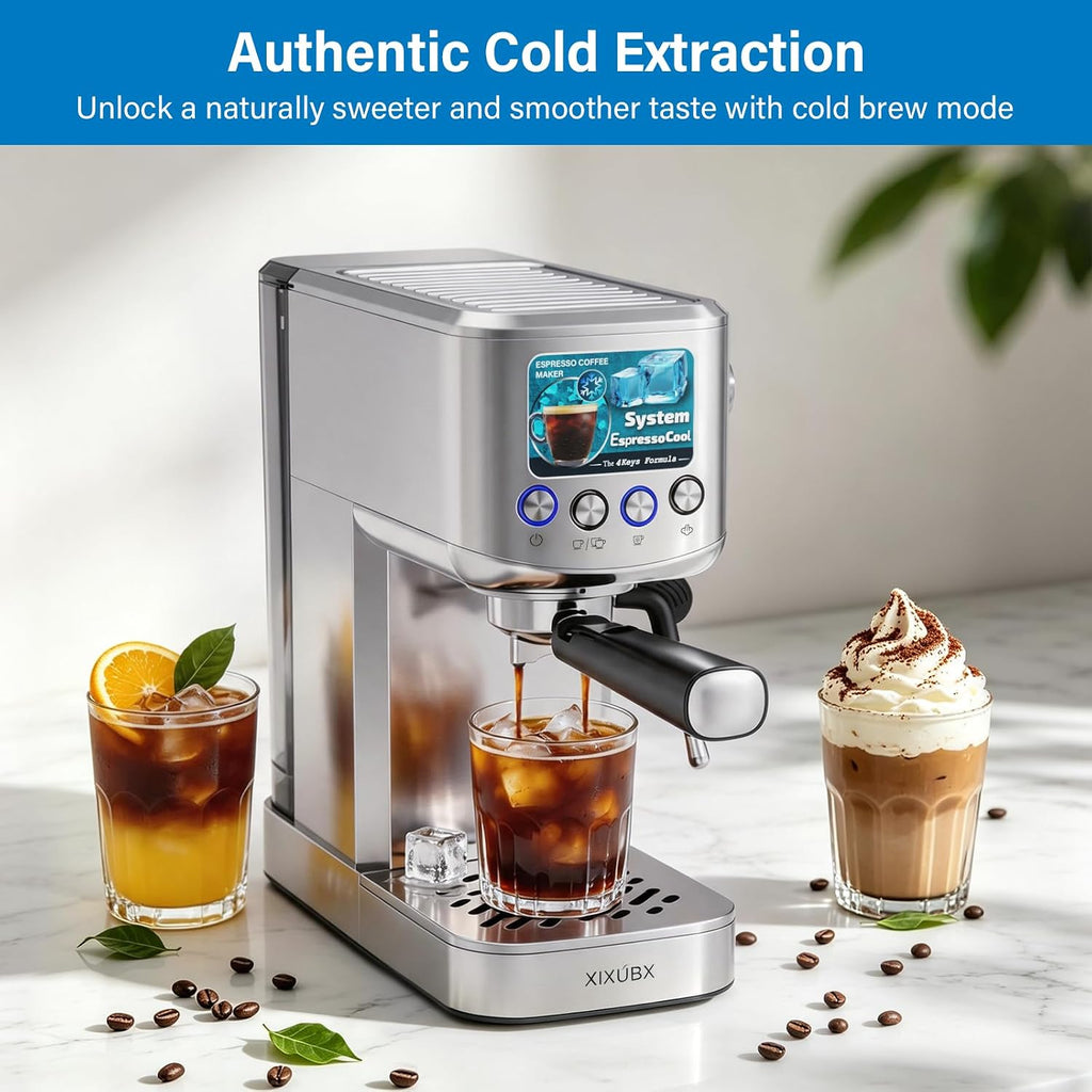 Cold Brew Espresso Machine with Milk Frother, Silver
