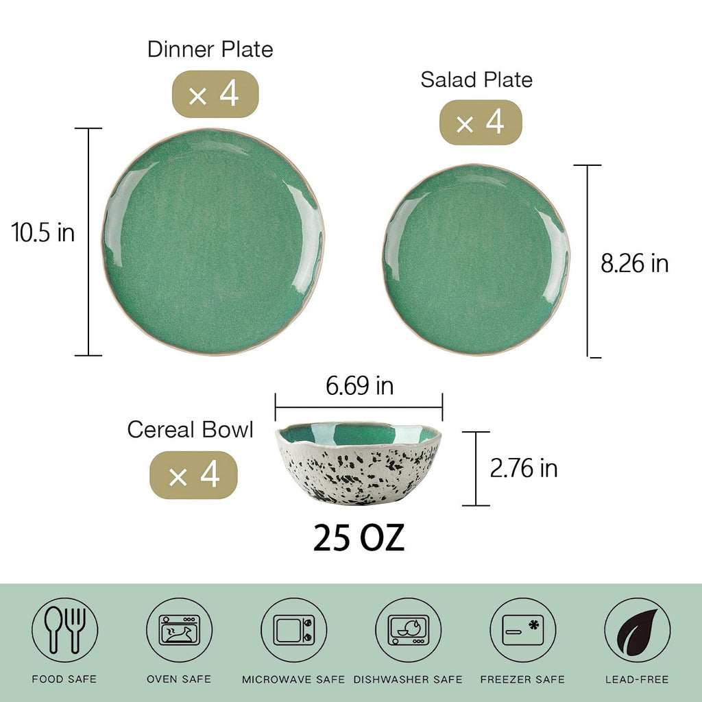 12pcs Dinnerware Set Service for 4, Handmade, Stoneware, Ceramic, Dish Set, Plates and Bowls set, Dinner Set, Reactive