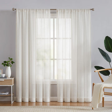 Beige Linen Sheer Curtains, 84 Inches, 2 Panels