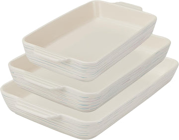 3-Piece Ceramic Bakeware Set, Nonstick Casserole Dish with Handles | Lead and cadmium free, preheated oven safe