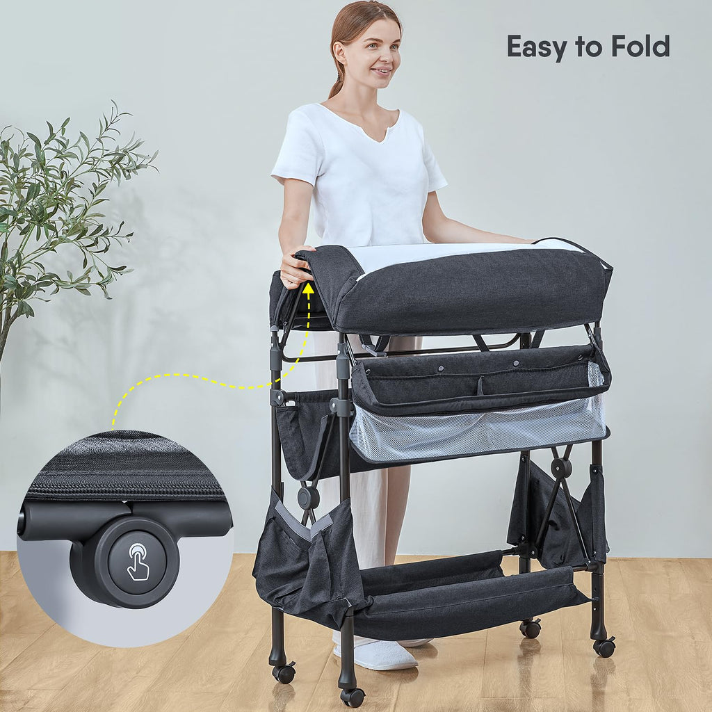 Portable Baby Changing Table with 2 Storage Baskets (Grey) | Large Storage Foldable Changing Table for Infant and