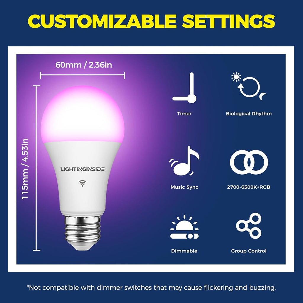 Smart Light Bulbs 100W Equivalent, Works with Alexa/Google Home/SmartLife, 1350LM 11W RGBCW Color Changing LED Light (2PCS)