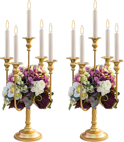 Metal Candelabra Gold Candle Stand 20in Tall, 5-Candle Candlestick Holder for Taper Candles, Candle Holder Party