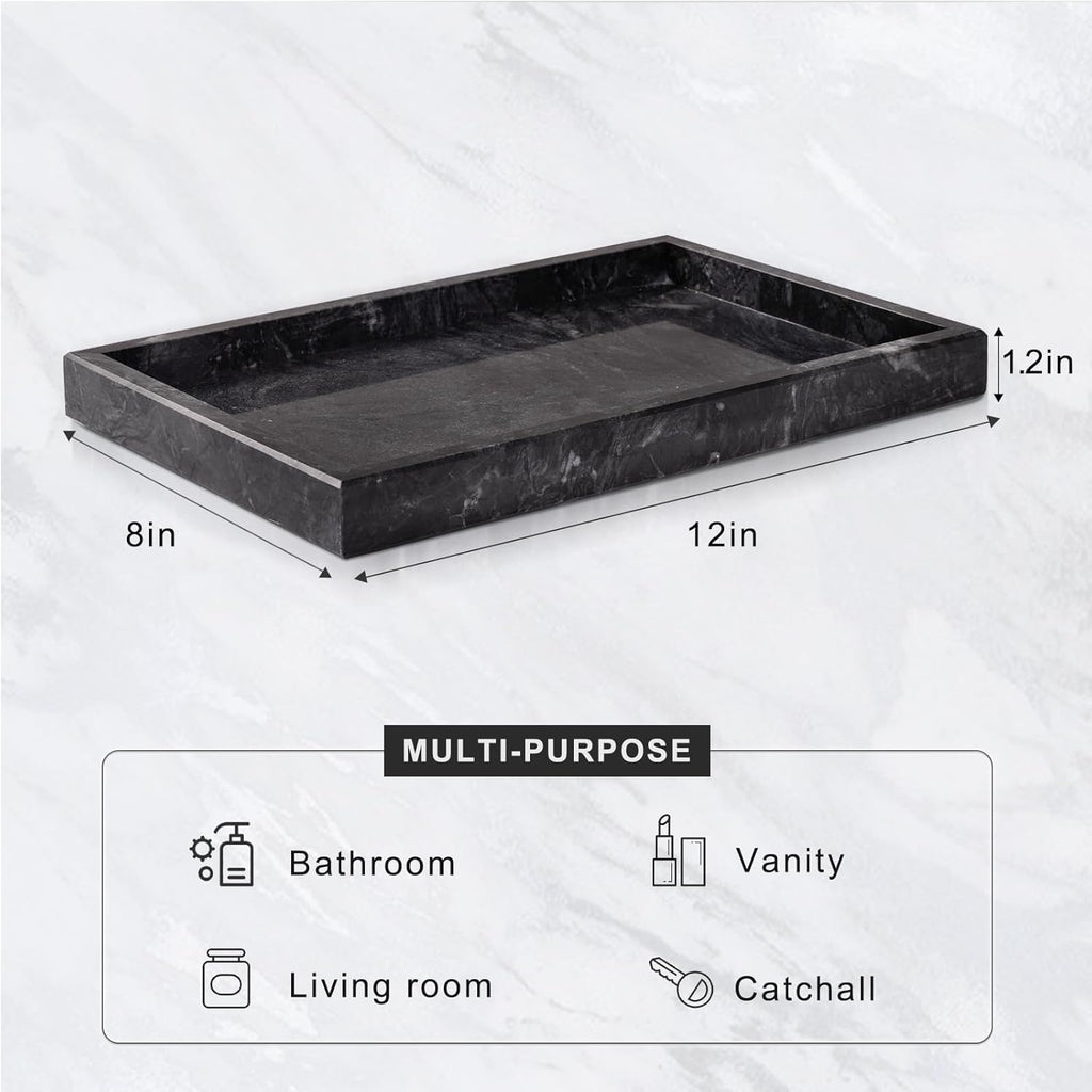 Marble Bathroom Tray for Countertop & Home Decor, Natural Decorative Marble Tray for Jewelry & Perfume Organizer