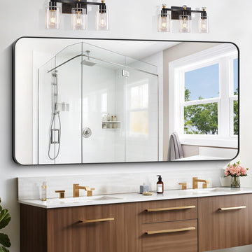 Large Bathroom Mirror 72x36 inch, Black Rectangle Mirrors with Metal Frame, Rounded Corner Rectangular Mirror