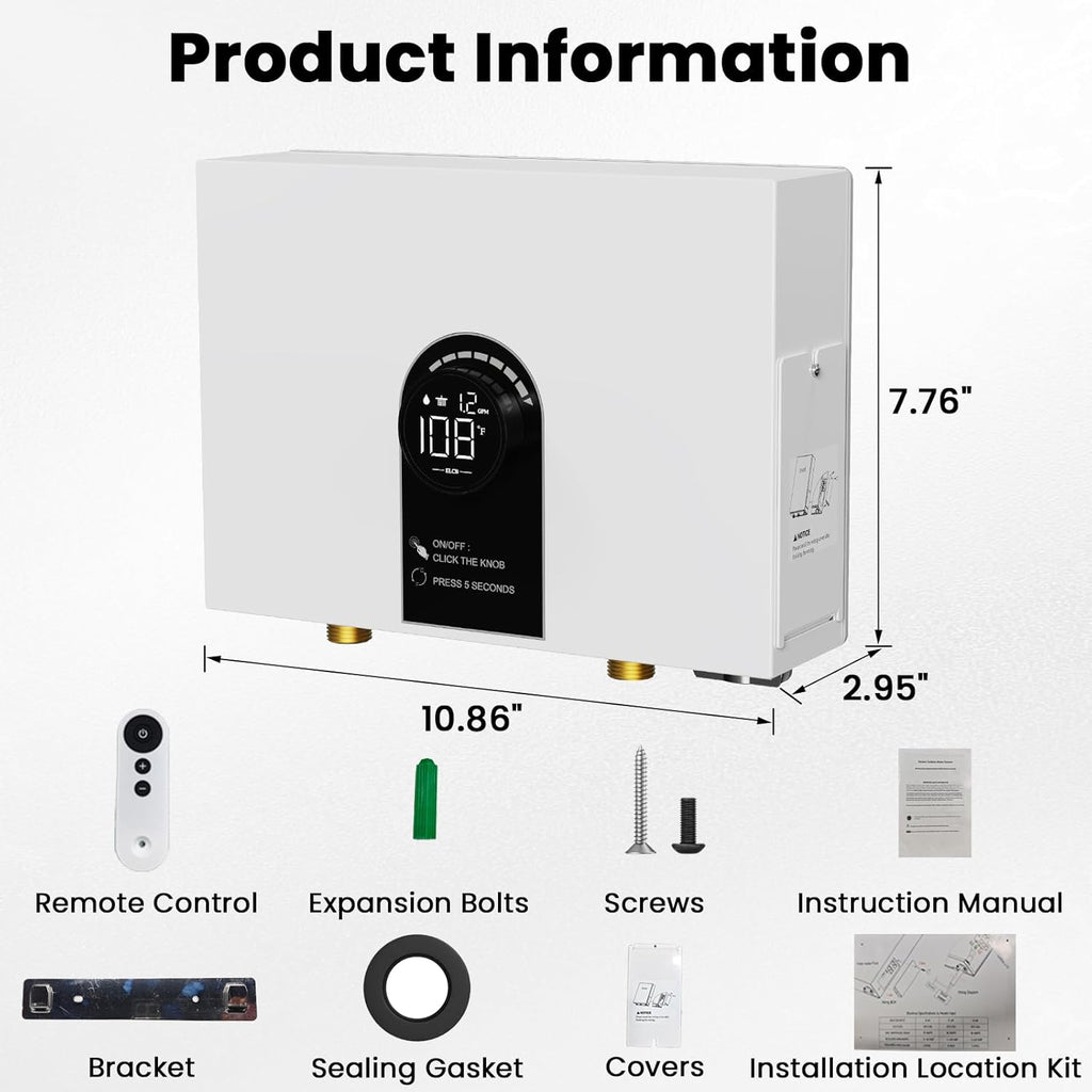Tankless Water Heater Electric, 13kW 240Volt On Demand Instant Hot Water Heater with LED Digital Display