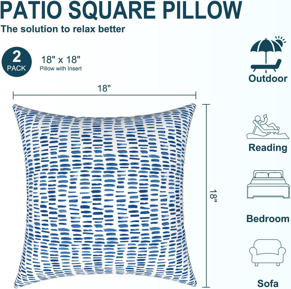 Pack of 2 Waterproof Outdoor Pillow with Inserts, 18x18 Square Patio Decorative Throw Pillow,Bench and Patio
