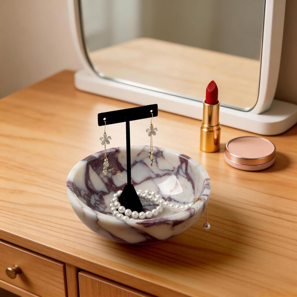 Luxury Natural Marble Catchall Bowl - Small 5.9-Inch Calacatta Viola Marble Table Key Holder, Decorative Jewelry Dish