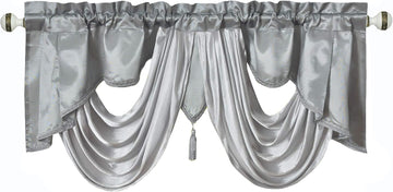 Valarie Fancy Window Valance. 54 x 18. Taffeta Fabric with Soft Satin Swag. Add Some Royal luxruy Accent to Your