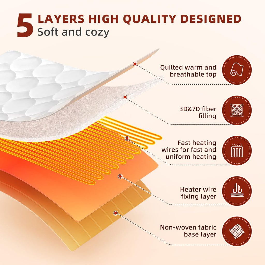 Heated Mattress Pad with Dual Control - with 9 Heating Settings Controller & 10-Hour Auto Off, Deep Pocket