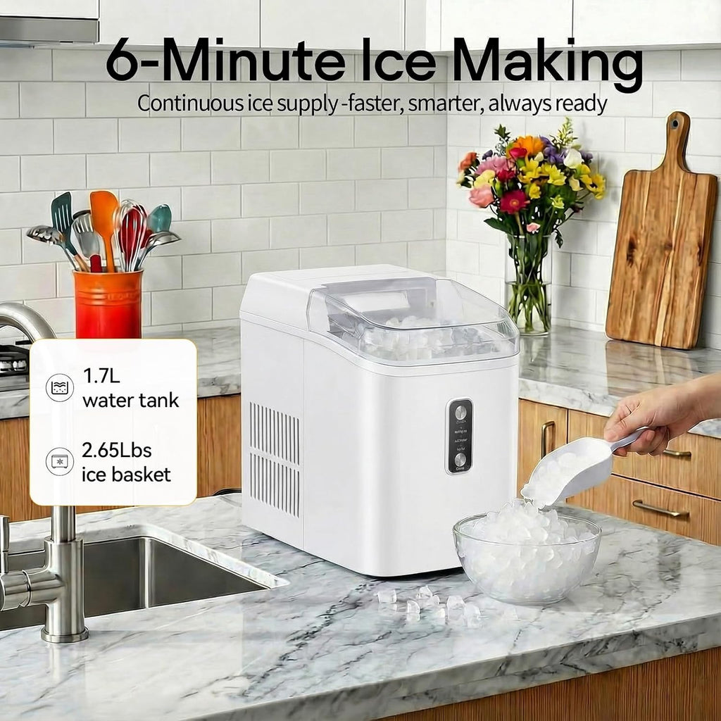 Nugget Ice Makers Countertop, Portable Nugget Ice Machine, Ready in 6 Mins, 24lbs in 24Hrs, Auto-Cleaning