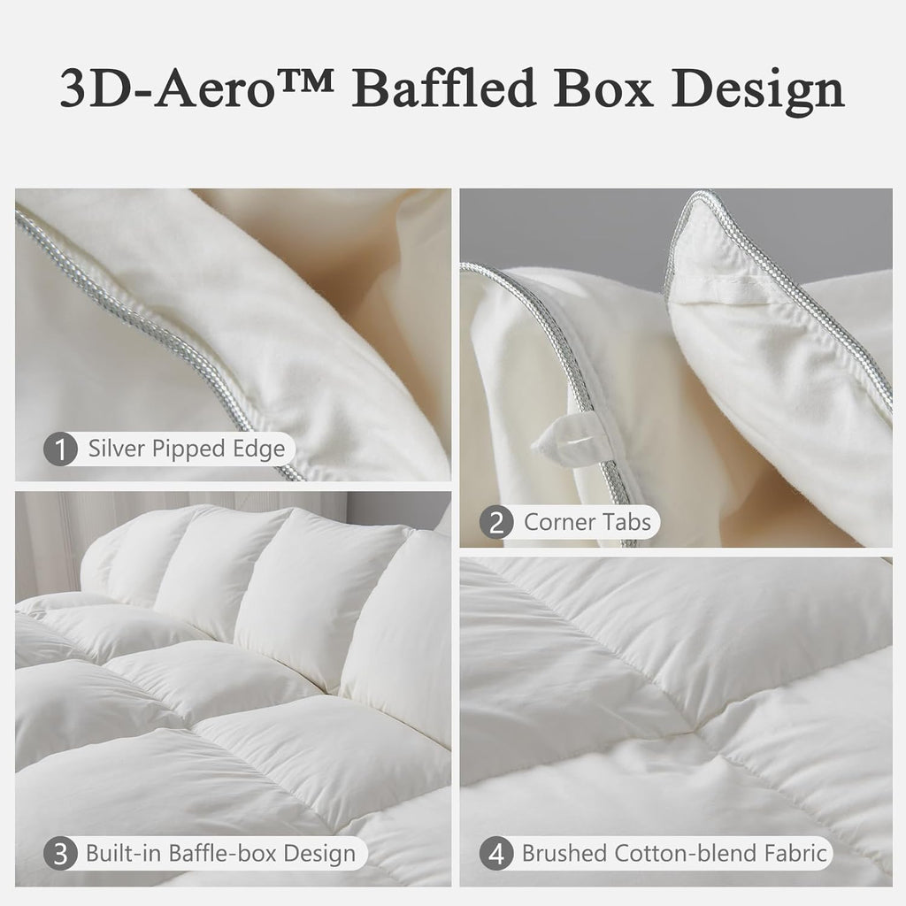 Luxury Oversized King Down Feather Fibers Comforter, Soft Cotton Blend Cover, High Fill Power Medium