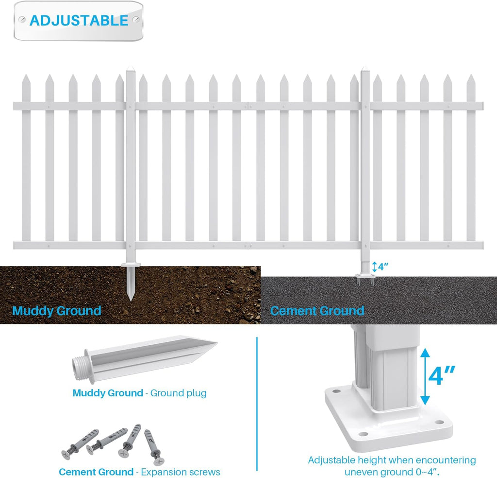 Vinyl Fence 4 Sets 38.6" H x 84" L Picket Fence Panels White PVC Decorative Fence for Front Yard Porch Garden Fence