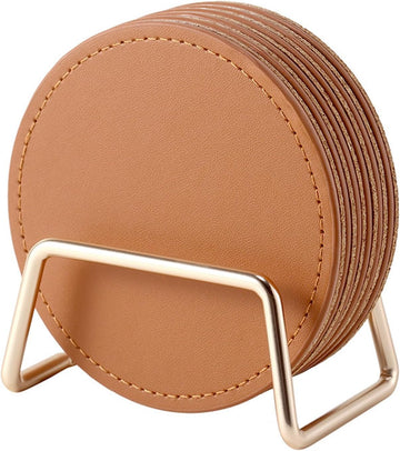 Coasters with Holder - 3.9-Inch Drink Coasters(Brown) - Set of 6