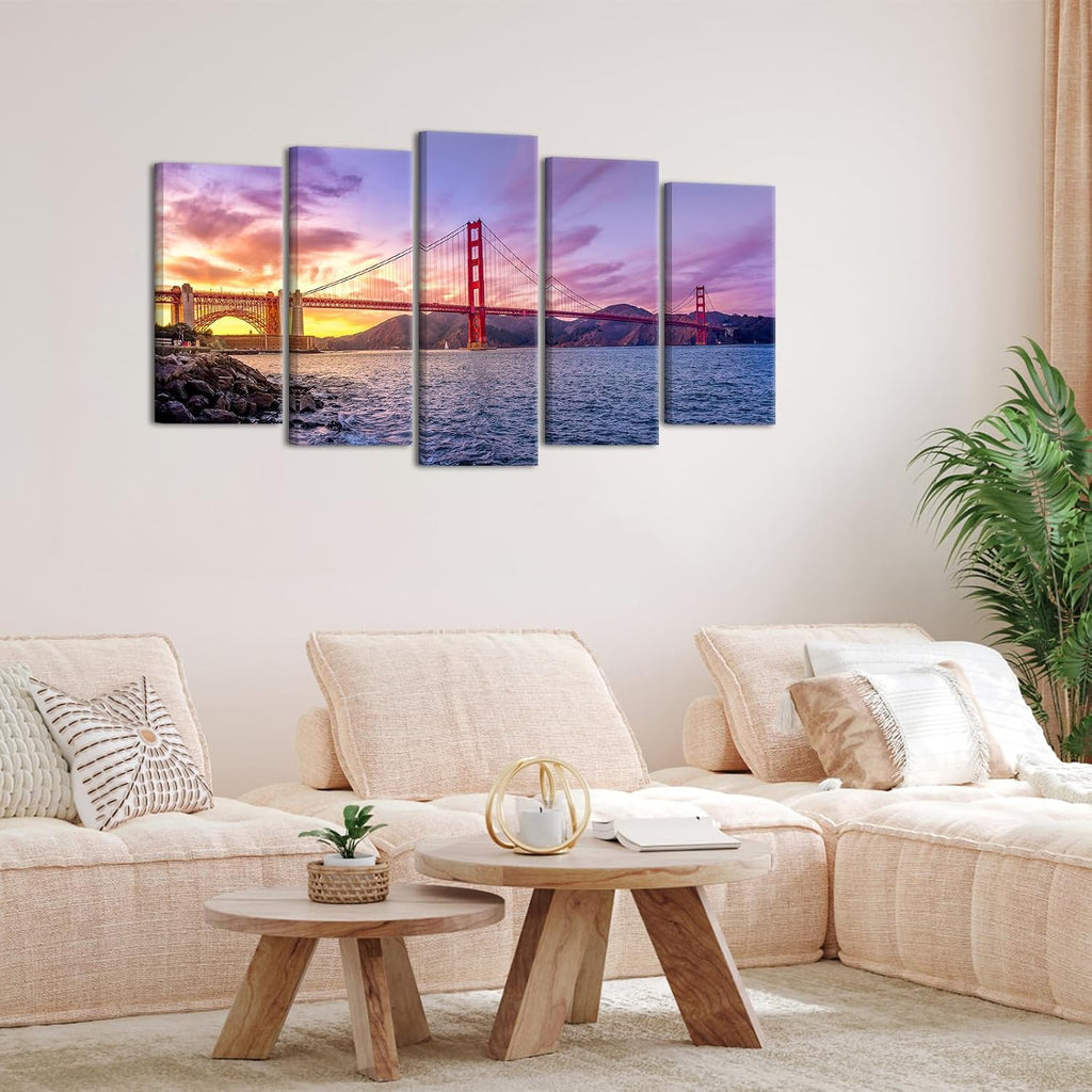 5 Piece The Golden Gate Bridge Picture Modern San Francisco Landscape Framed Canvas Wall Art
