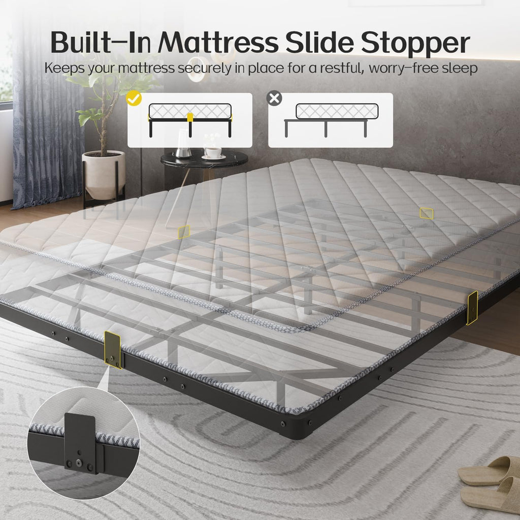 Full Modern Floating Bed Frame with Smart LED Lights, USB Charging Station, Sturdy Metal Platform