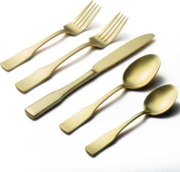 Champagne Gold Satin 40-Piece Silverware Set, Service for 8, Stainless Steel Flatware Set, Matte Polished Cutlery Set