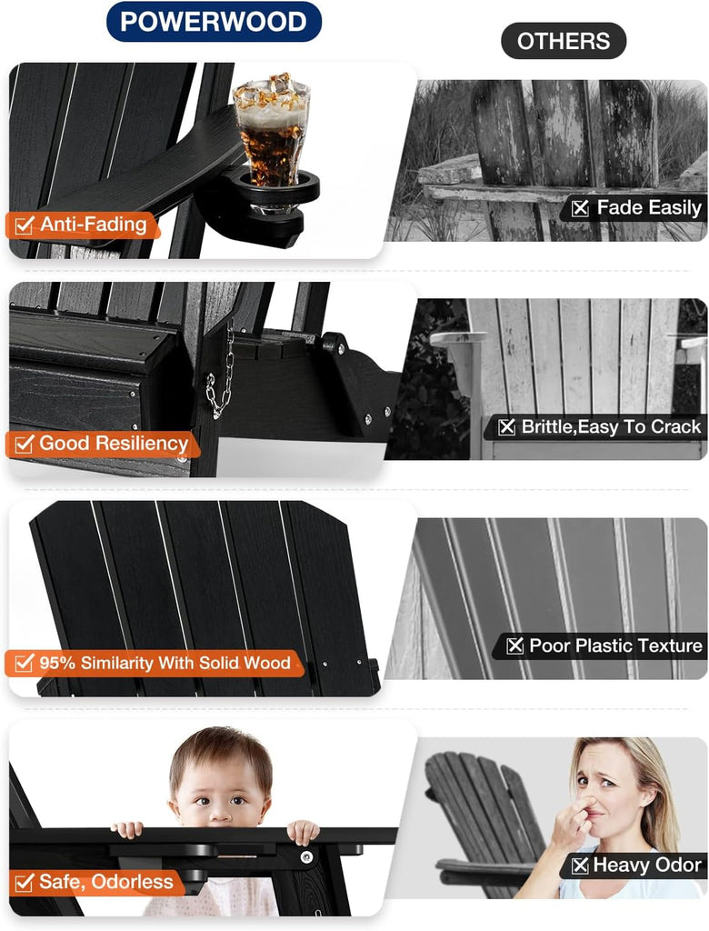 Folding Adirondack Chair, Dark Black